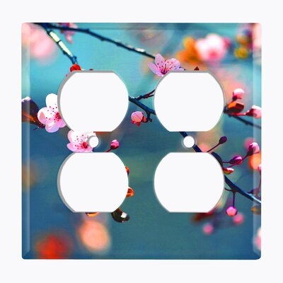Metal Light Switch Plate Outlet Cover (Sakura Flowers - Double Duplex) - Image 0