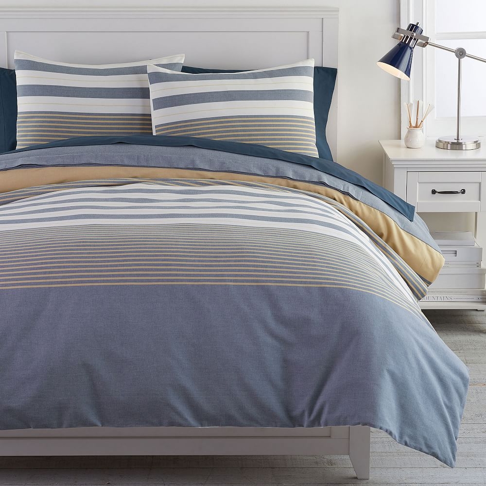 Harbor Stripe Duvet Cover, Twin/Twin XL, Classic Navy/Golden Yellow - Image 0