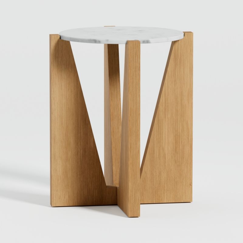 Miro White Marble Round End Table with Natural White Oak Wood Base - Image 1