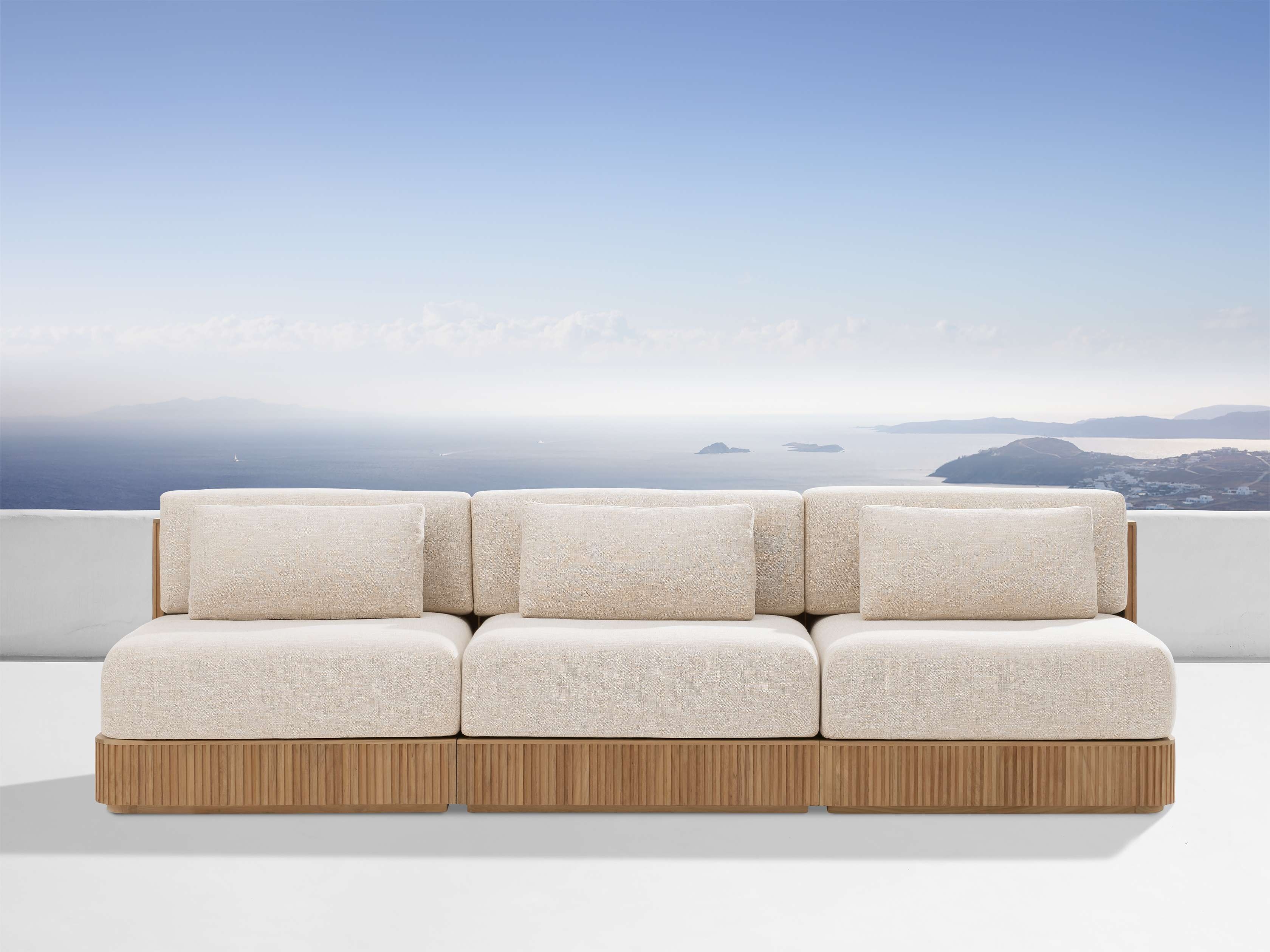 Beaumont Outdoor Three-Piece Modular Sofa Teak in Natural  Priano Malt  - Image 0