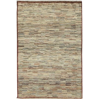One-of-a-Kind Afghan Hand-Knotted Beige 3'10" x 5'9" Wool Area Rug - Image 0