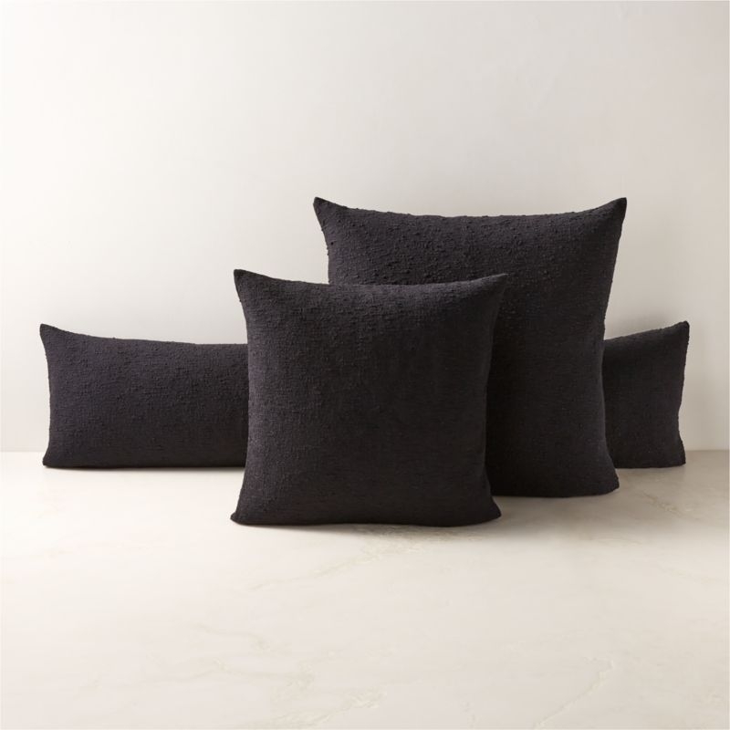 Black Boucle Throw Pillow with Down-Alternative Insert 18"x18" - Image 2