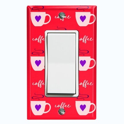 Metal Light Switch Plate Outlet Cover (Coffee Cups Green Hearts Teal - Single Rocker) - Image 0