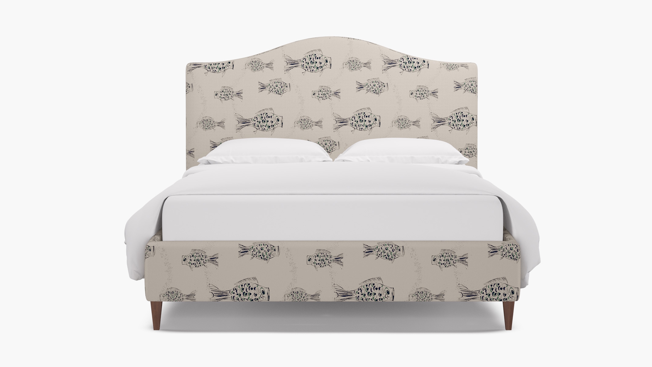 Camelback Bed, Canvas Sakana, Walnut Square Tapered Leg, King - Image 0