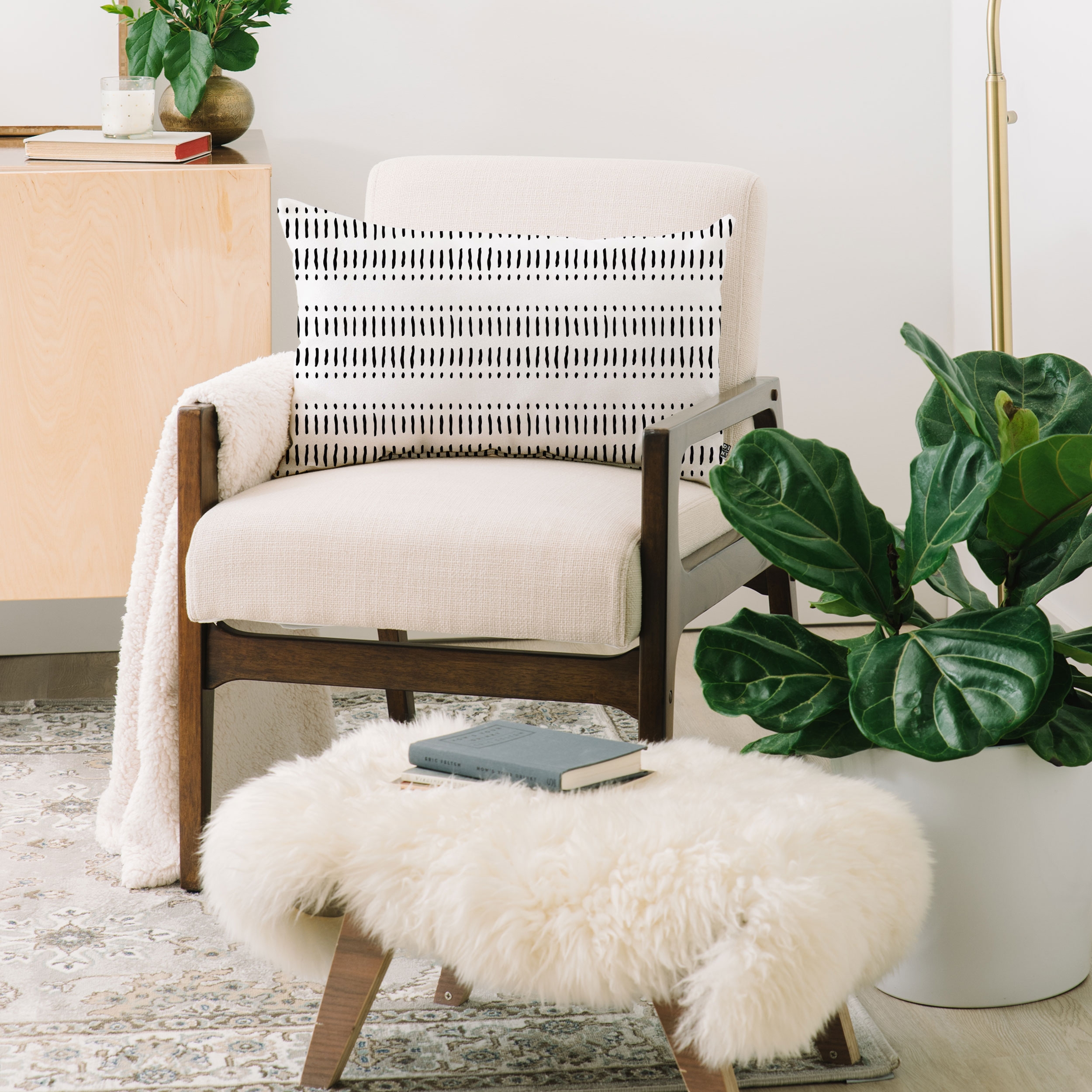 Dash Dot Stripes Black White by Little Arrow Design Co - Oblong Throw Pillow 24" x 13" - Image 1