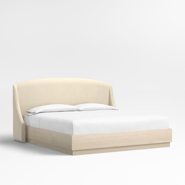 Lafayette 48" Ivory Upholstered King Headboard with Batten White Oak Bed Base - Image 0