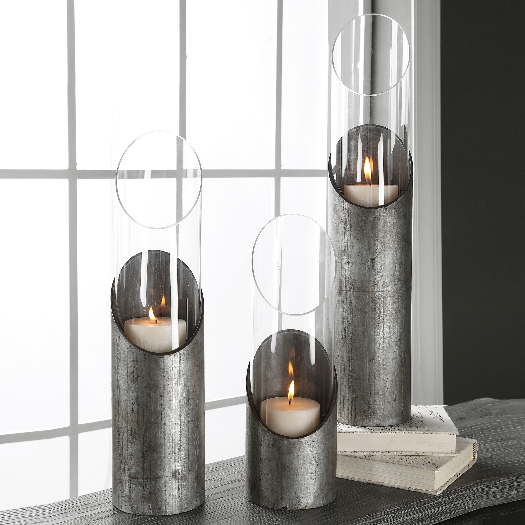 Karter Iron & Glass Candleholders Set/3 - Image 0