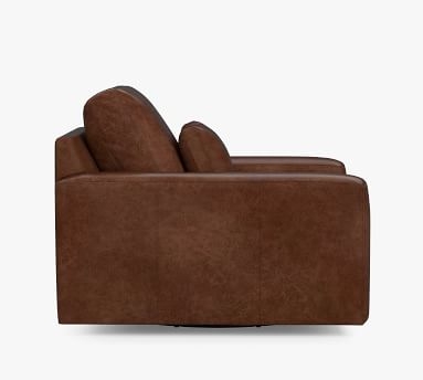 Big Sur Square Arm Leather Deep Seat Swivel Armchair, Down Blend Cushions, Statesville Molasses - Image 2
