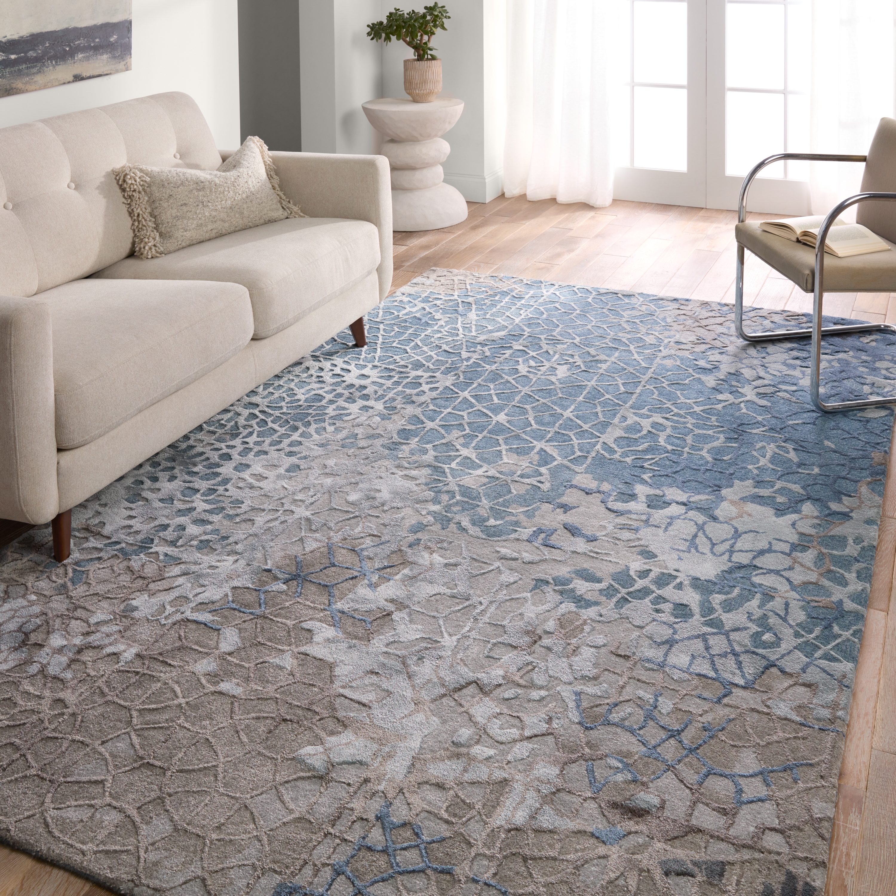 Sahaj FRG11 Handmade Abstract Blue and Gray Area Rug (8'x10') - Image 4