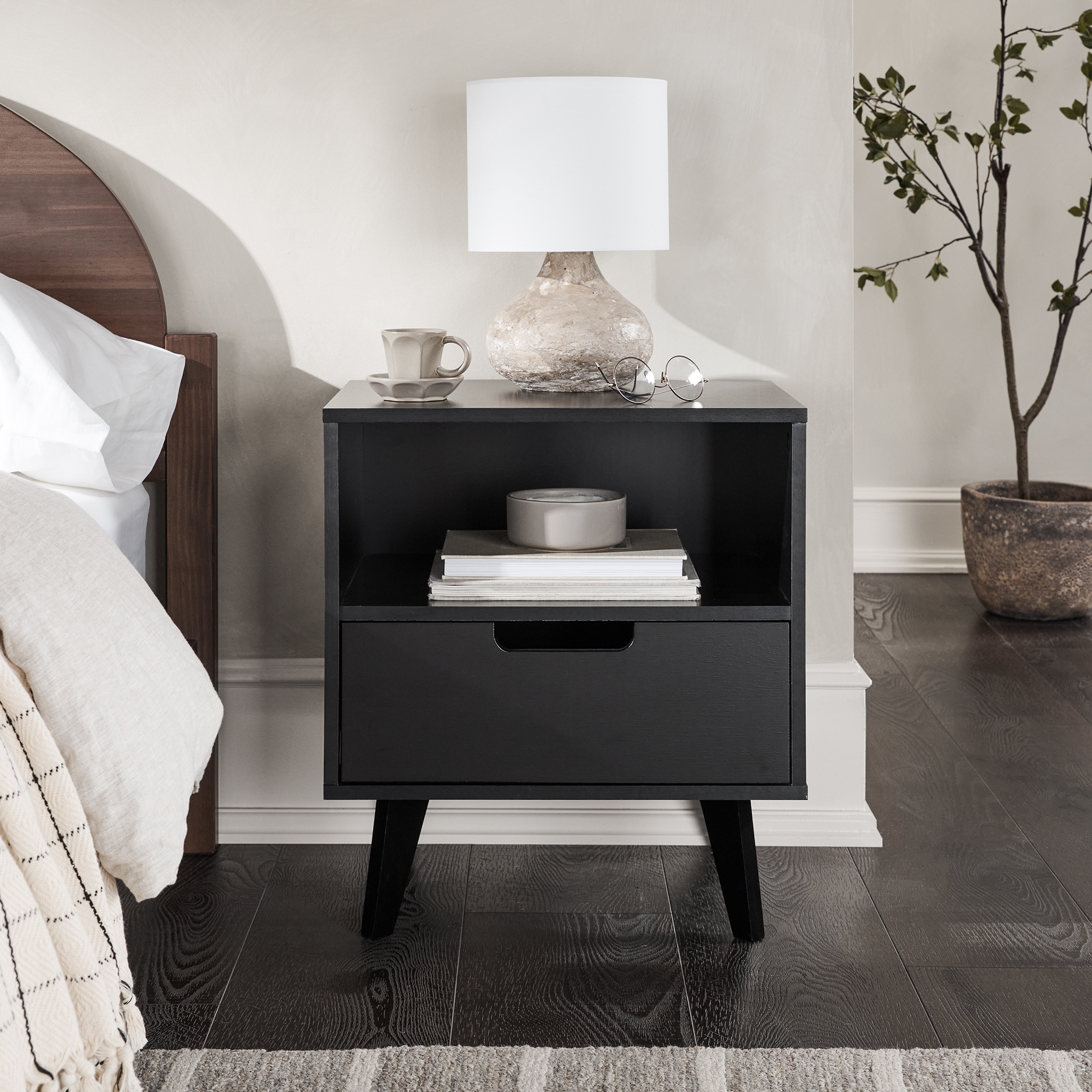 Modern 1-Drawer Nightstand with Open Cubby – Black - Image 5