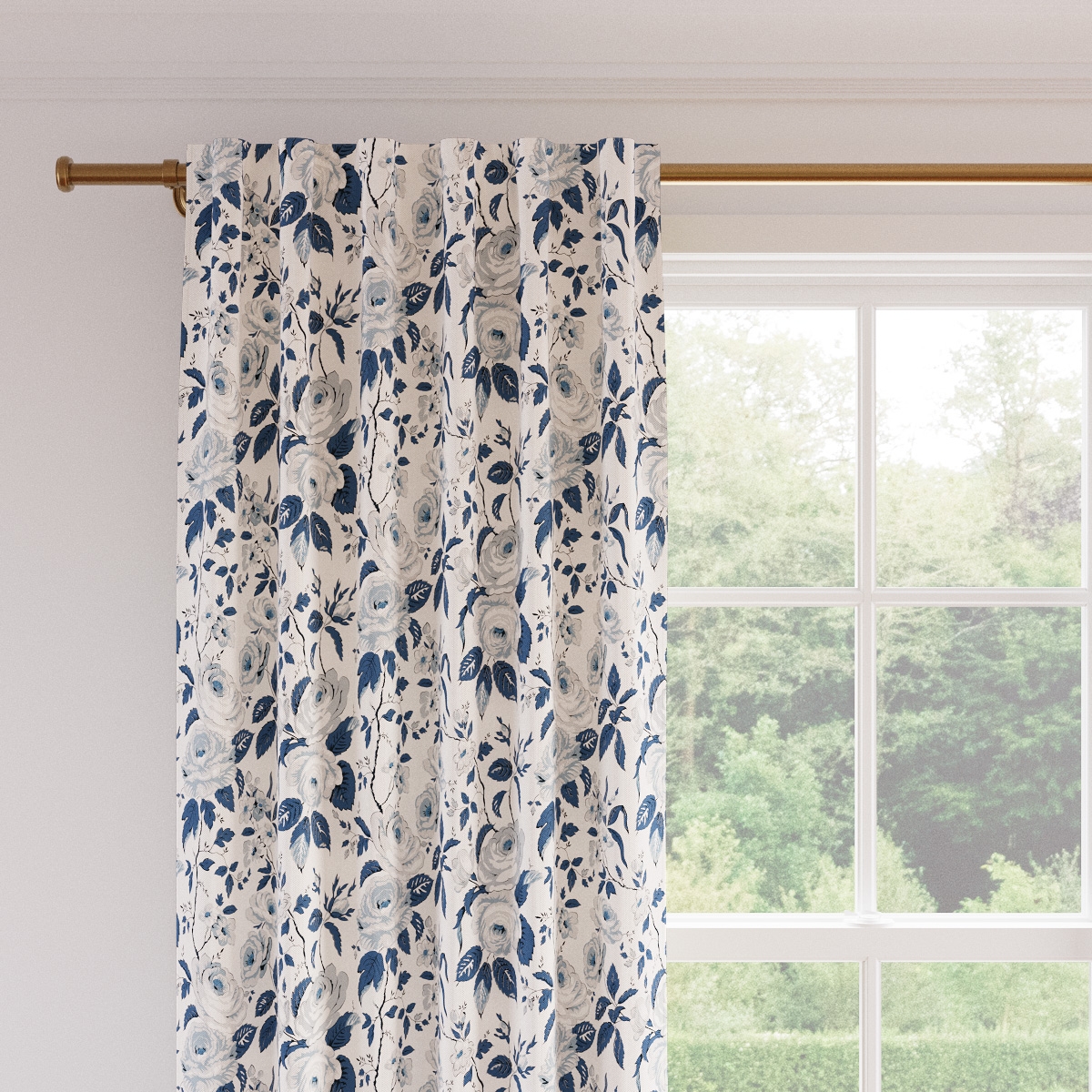 Printed Linen Curtain, Delft Chintz, 50" x 96", Privacy - Image 1
