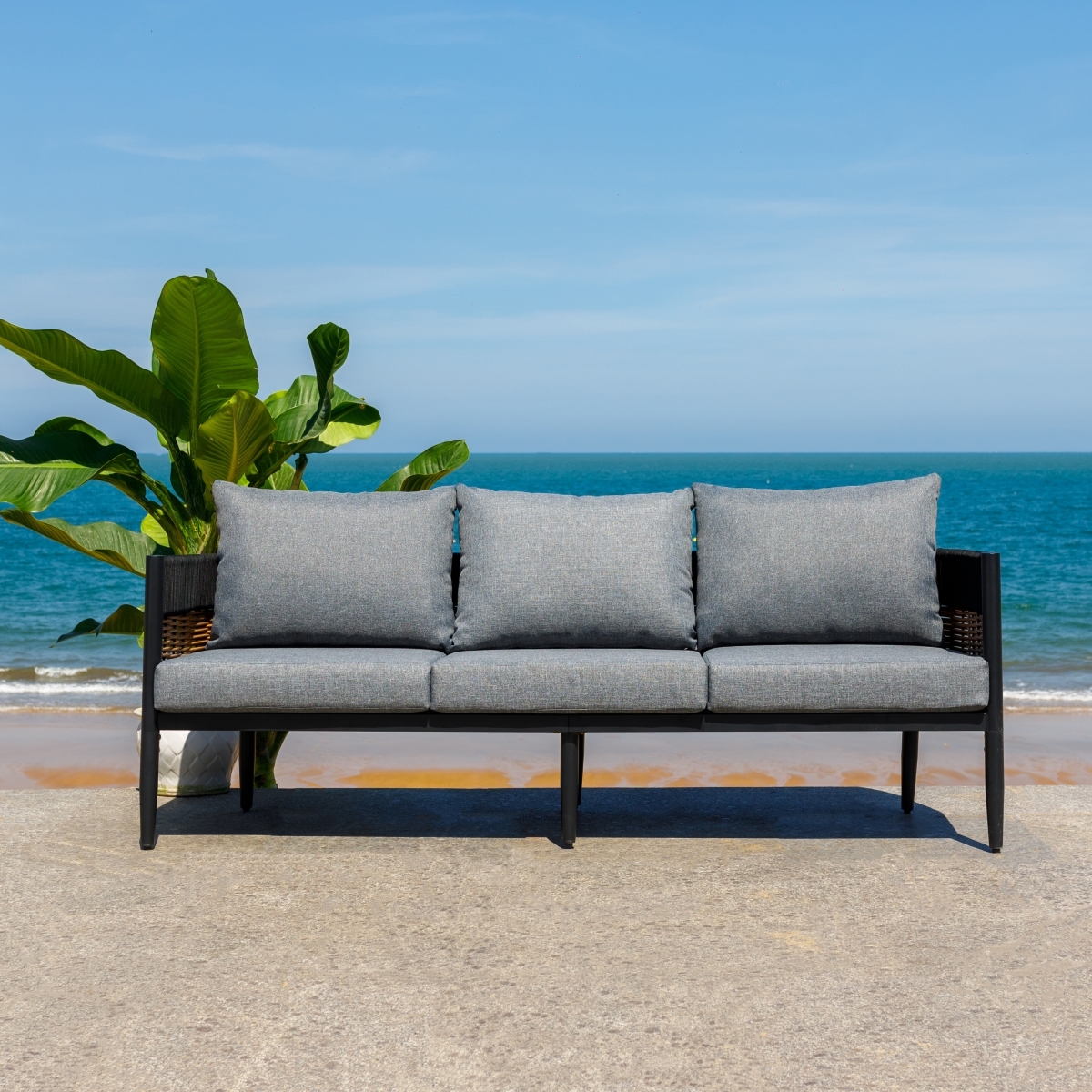 Harrison Indoor-Outdoor 3 Seater Sofa - Black/Grey - Image 1