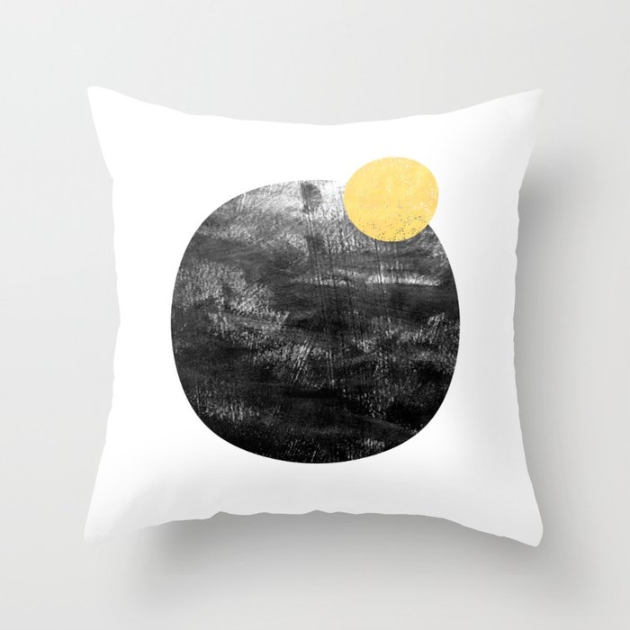 Ripley - Abstract Marble Texture India Ink Painting Minimal White And Black With Gold Canvas Art Couch Throw Pillow by Charlottewinter - Cover (18" x 18") with pillow insert - Outdoor Pillow - Image 0