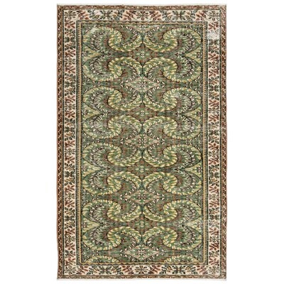 One-of-a-Kind Hand-Knotted 1960s Green 4'2" x 6'11" Area Rug - Image 0
