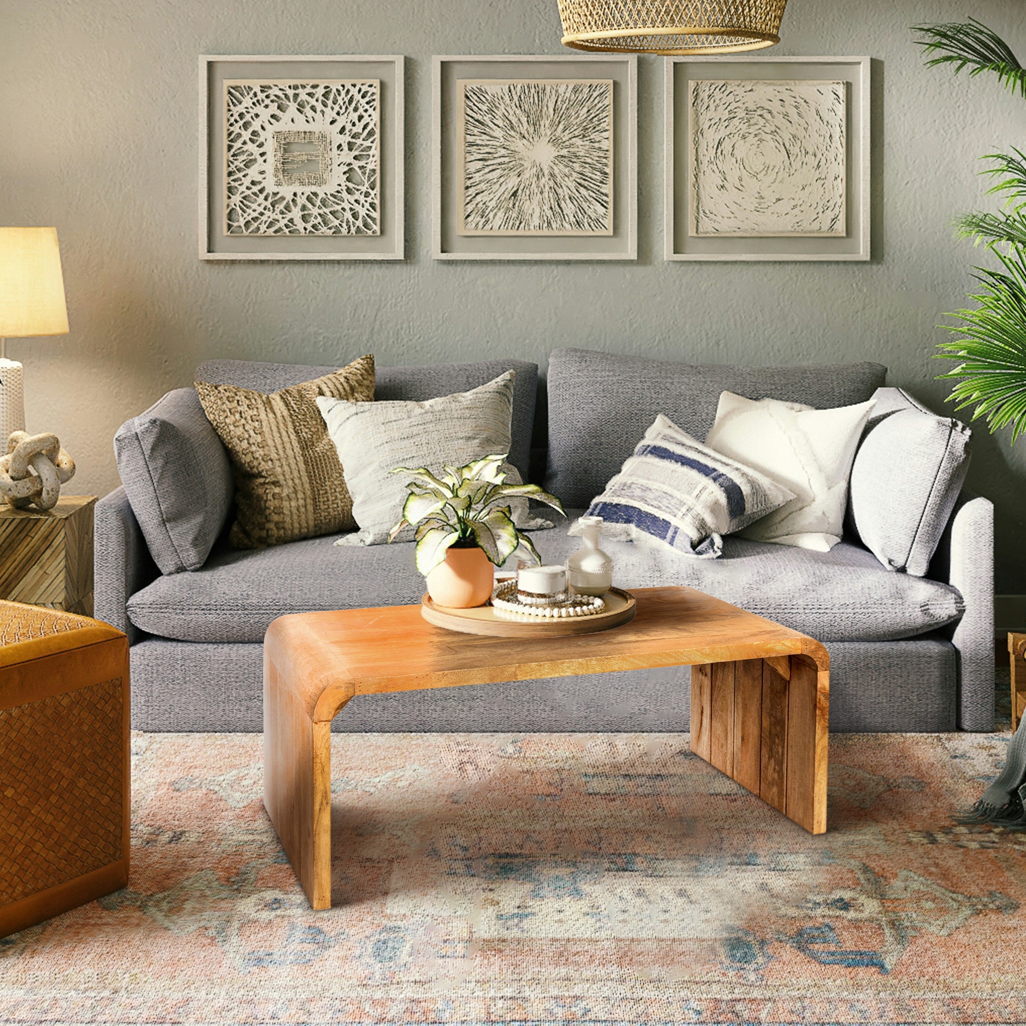 Modern Waterfall Edge Mango Wood Coffee Table, Natural - Image 0