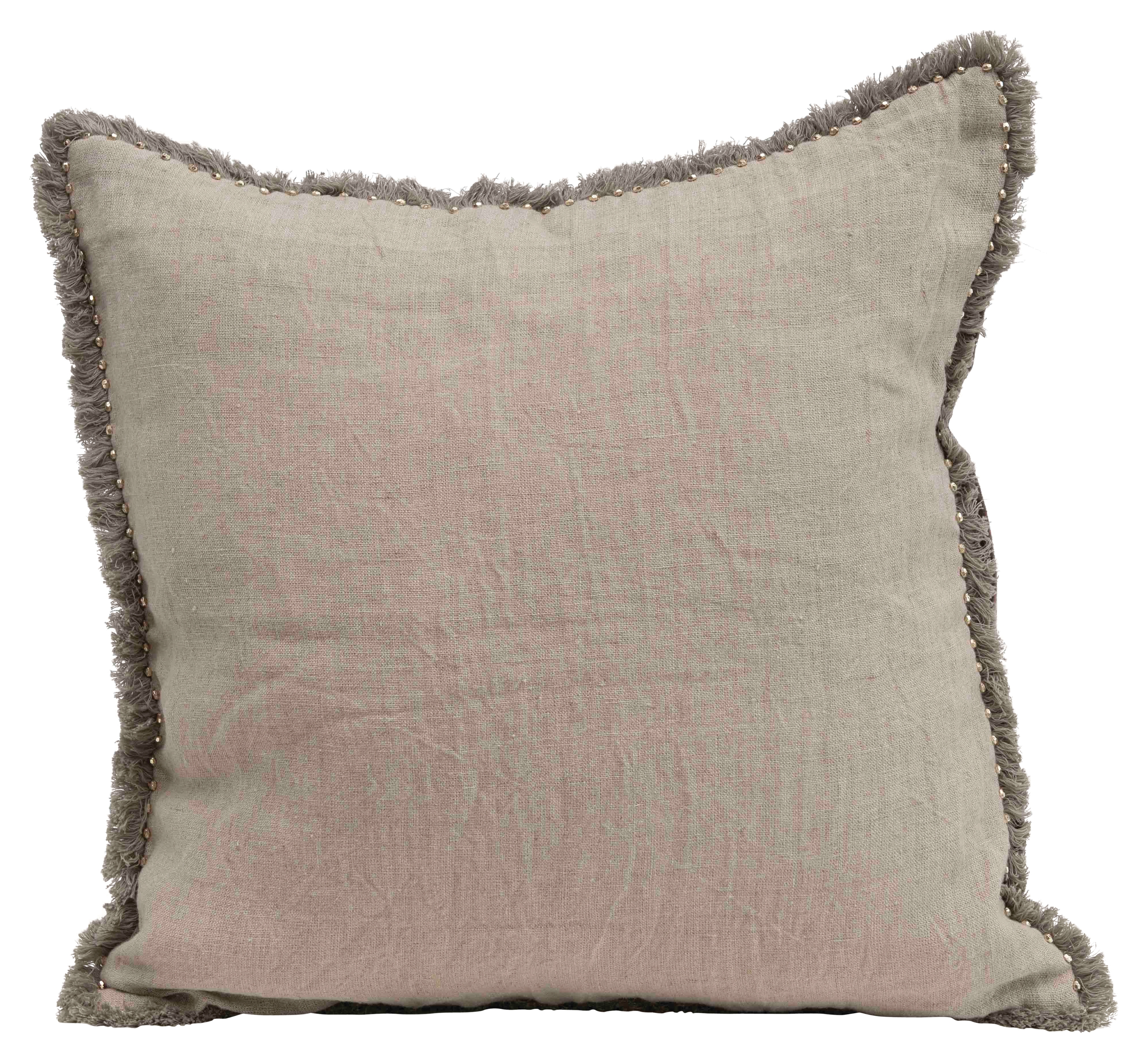 Reversible Square Cotton Velvet & Linen Pillow with Fringe - Image 0
