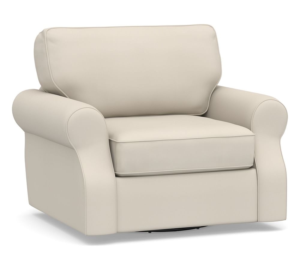 SoMa Fremont Roll Arm Upholstered Swivel Armchair, Polyester Wrapped Cushions, Twill Cream - Image 0