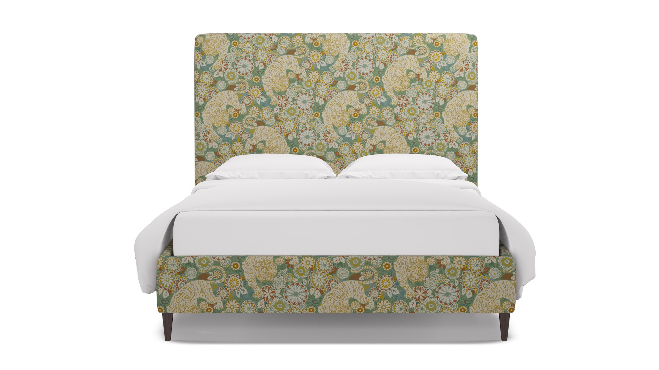 Classic Bed, Pistachio Siberian Tiger, Espresso Square Tapered Leg, Queen - Image 0
