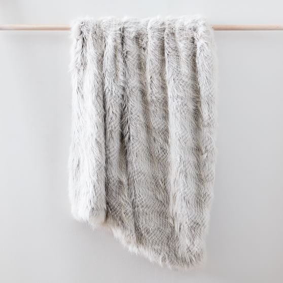 Striped Faux Fur Throw, 47"x60", Frost Gray - Image 0