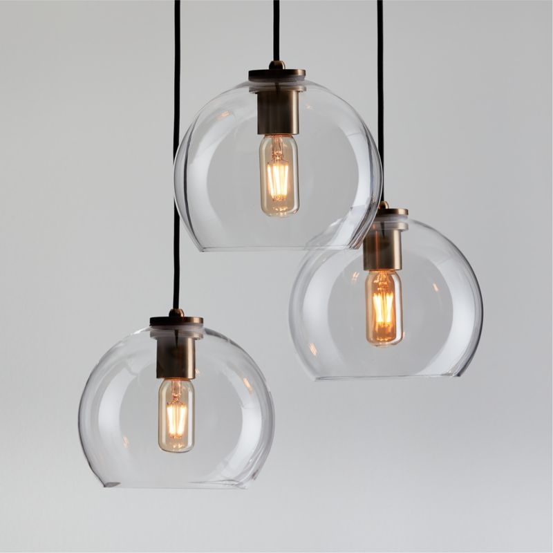 Arren Brass 3-Light Round Pendant with Round Clear Glass Shades - Image 1