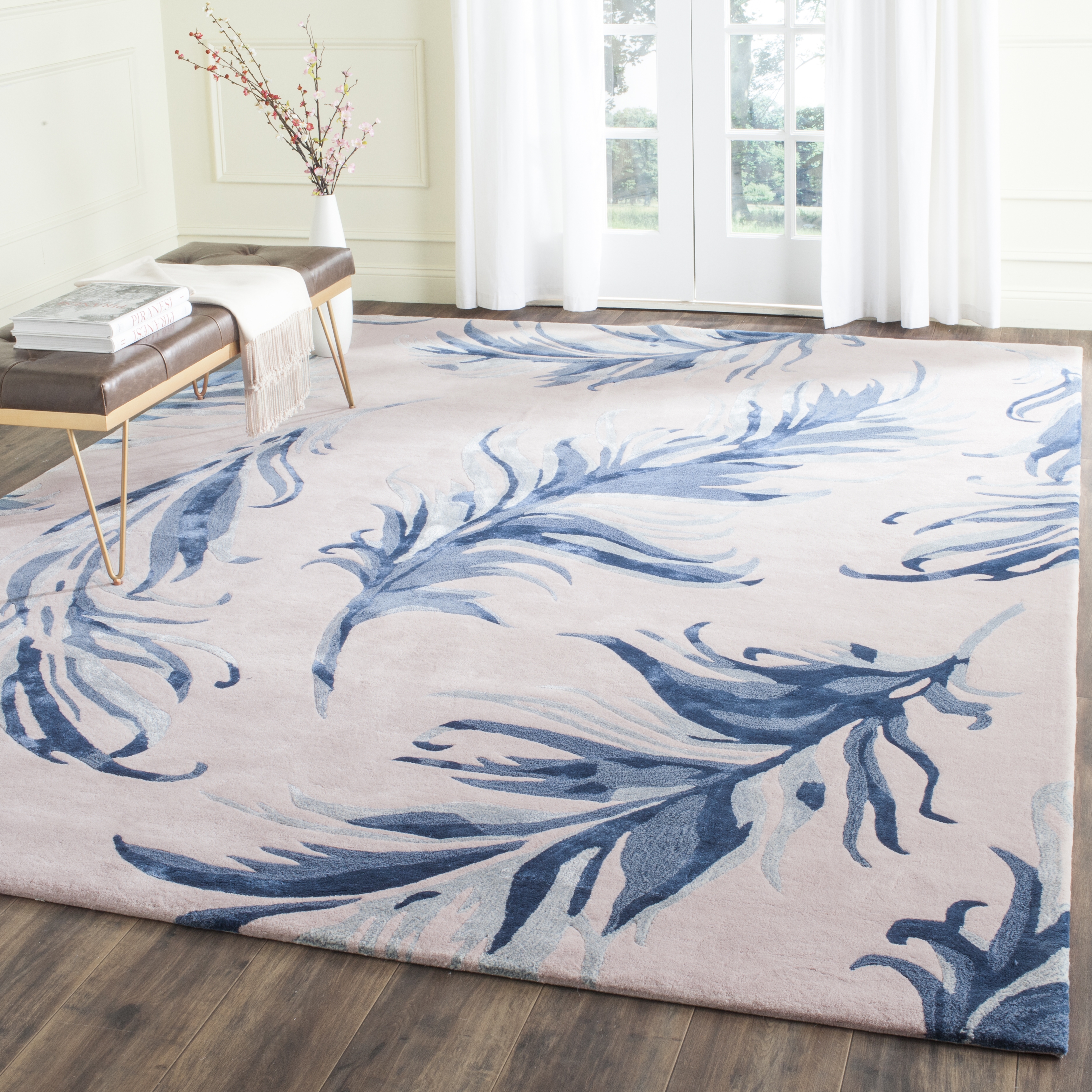 Arlo Home Hand Tufted Area Rug, ALR121E, Beige/Blue,  8' X 10' - Image 1