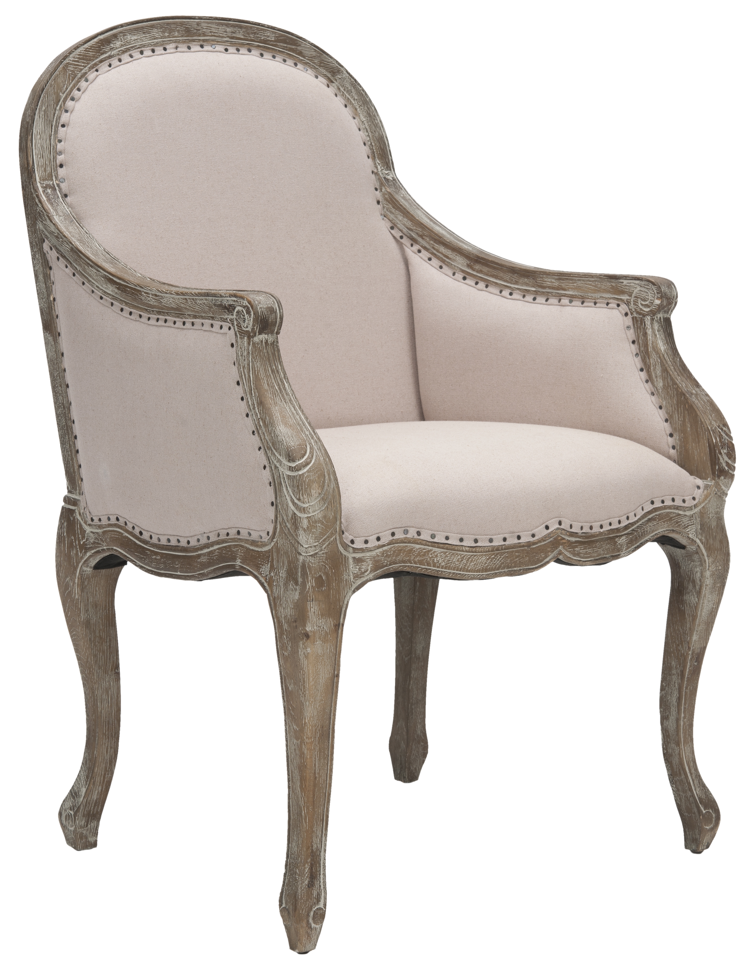 Esther Arm Chair With Flat Black Nail Heads - Taupe/Pickled Oak - Arlo Home - Image 0