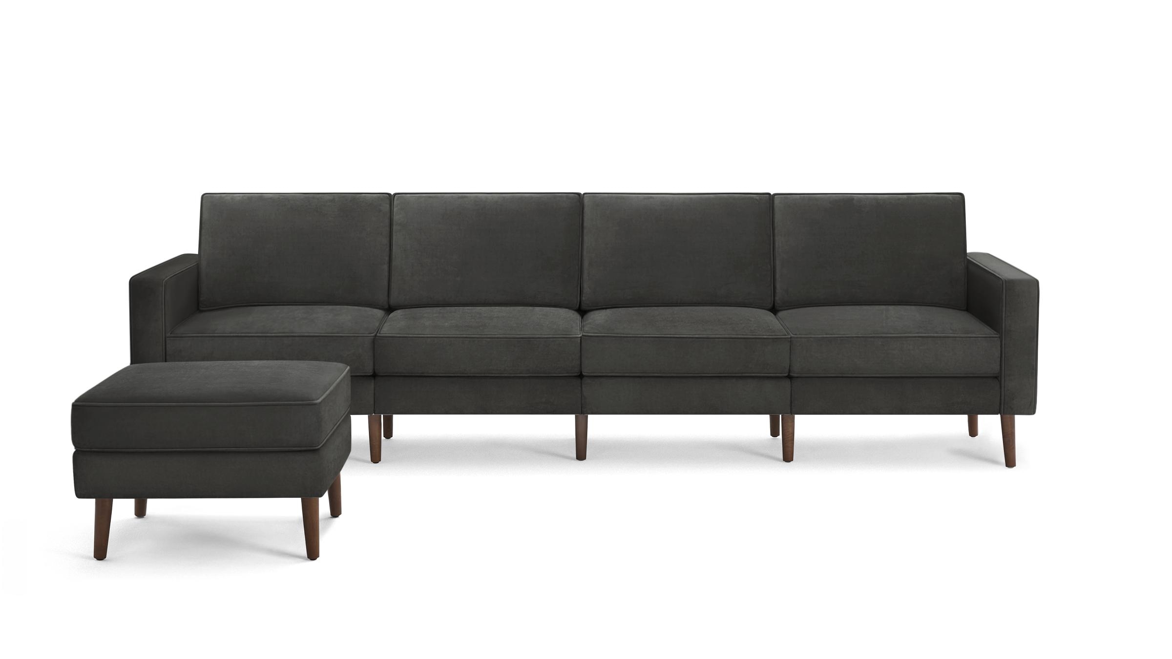 Nomad Velvet King Sofa with Ottoman - Graphite Grey - Performance Velvet / Walnut - Wood - Image 0