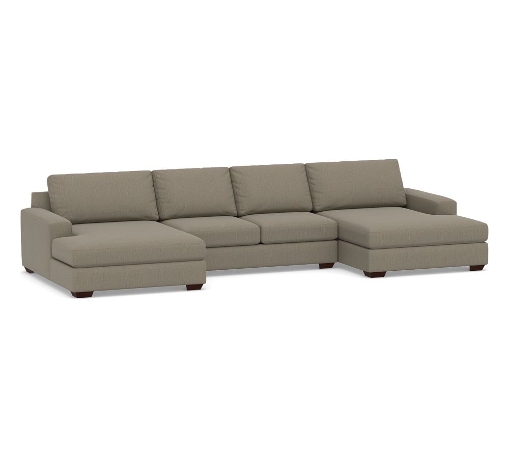 Big Sur Square Arm Upholstered U-Double Chaise Loveseat Sectional, Down Blend Wrapped Cushions, Chenille Basketweave Taupe - Image 0