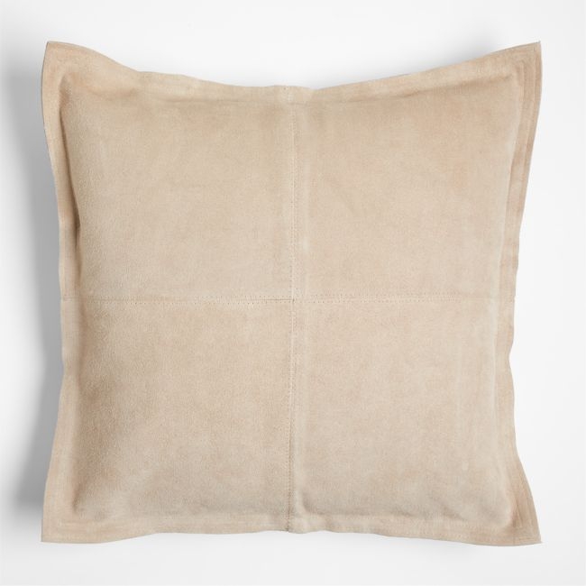 Hyde Pieced Suede 23x23 Cream Throw Pillow with Feather Insert - Image 0