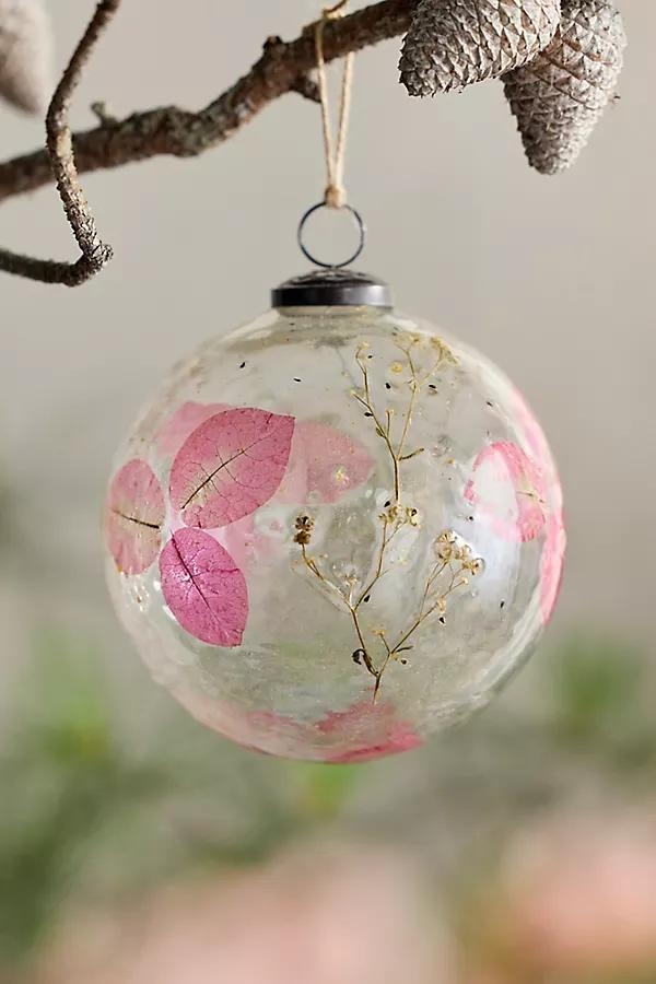 Pressed Floral Glass Globe Ornament - Image 0