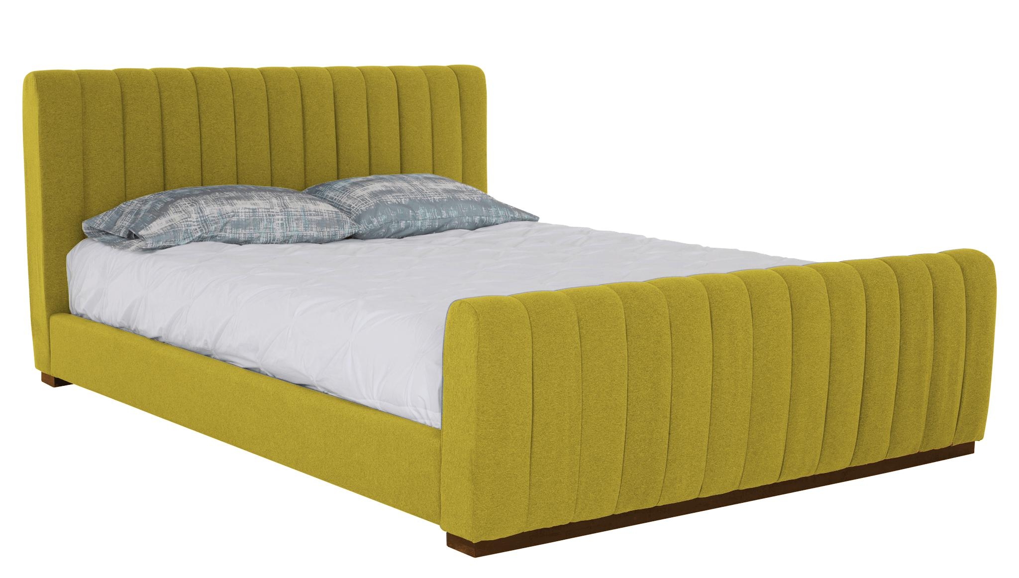 Yellow Camille Mid Century Modern Bed - Bloke Goldenrod - Mocha - Queen - Image 1