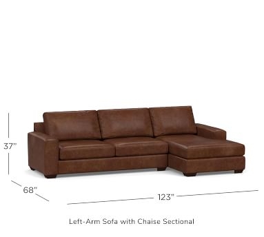 Big Sur Square Arm Leather Right Arm Sofa with Chaise Sectional, Down Blend Wrapped Cushions, Statesville Caramel - Image 3