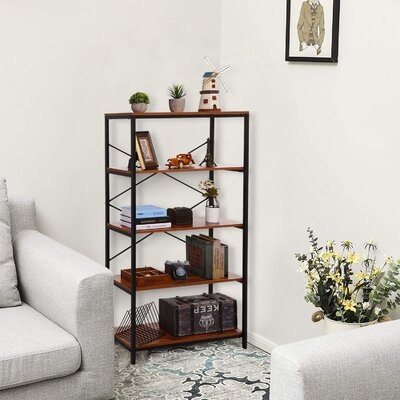 4 Shelf Bookcase, Bookshelf Industrial Style Metal And Wood Bookshelves, Open Wide Home Office Book Shelf - Image 0