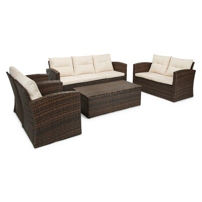 6 Peice Rattan Seating Group With Cushions - Image 0