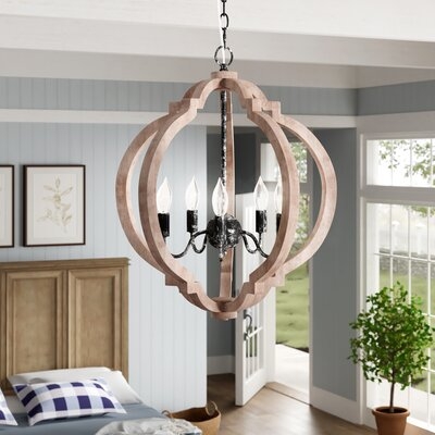 Canton 5 - Light Candle Style Globe Chandelier with Wood Accents - Image 0