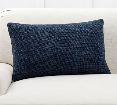 Faye Textured Linen Pillow Cover, 16 x 26", Midnight - Image 0