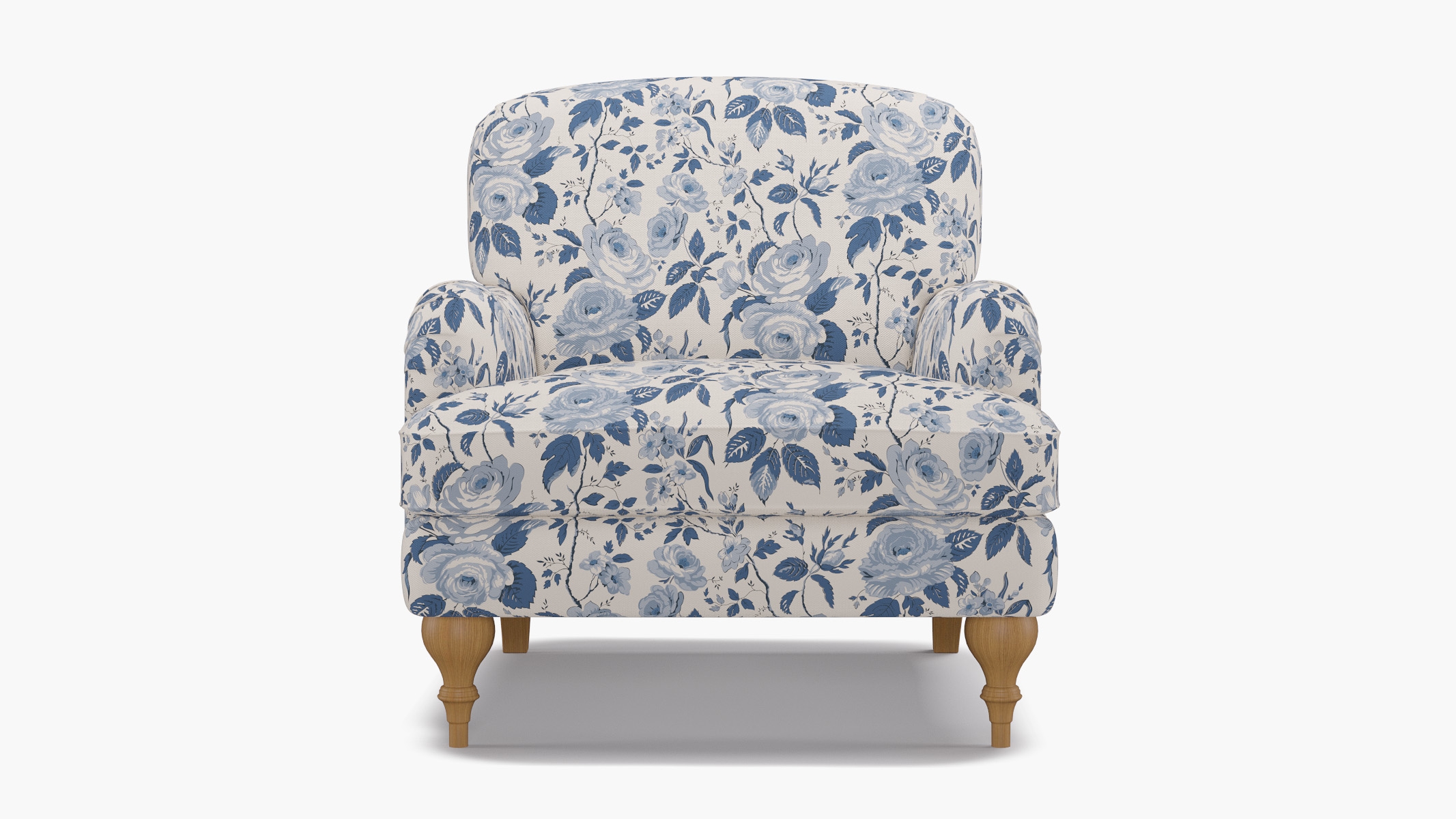 English Roll Arm Chair, Delft Chintz, Natural Turned Wood Leg - Image 0