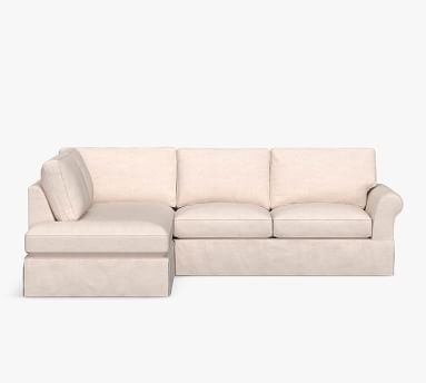PB Comfort Roll Arm Slipcovered Left Sofa Return Bumper Sectional, Box Edge Down Blend Wrapped Cushions, Park Weave Oatmeal - Image 2
