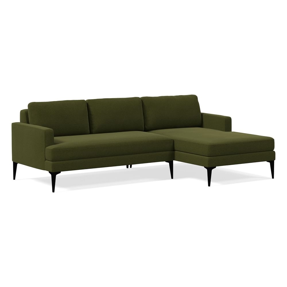 Andes 90" Right Multi Seat 2-Piece Chaise Sectional, Petite Depth, Distressed Velvet, Tarragon, Dark Pewter - Image 0