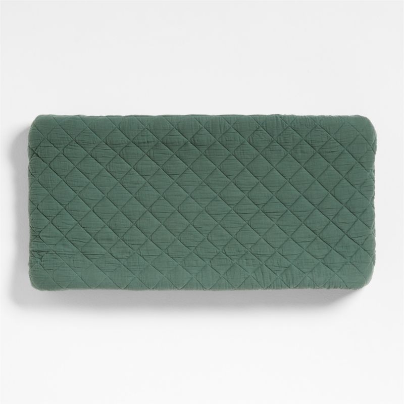Supersoft Pine Green Organic Cotton Gauze Baby Changing Pad Cover - Image 1