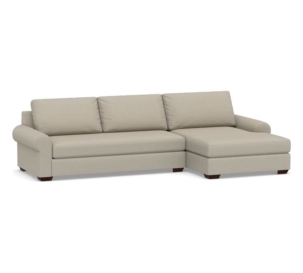 Big Sur Roll Arm Upholstered Left Arm Sofa with Double Chaise Sectional and Bench Cushion, Down Blend Wrapped Cushions, Performance Boucle Fog - Image 0