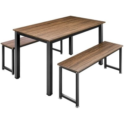 47.2 Inch 3 Piece Industrial Rustic Brown Metal And Mdf Dining Table Set - Image 0