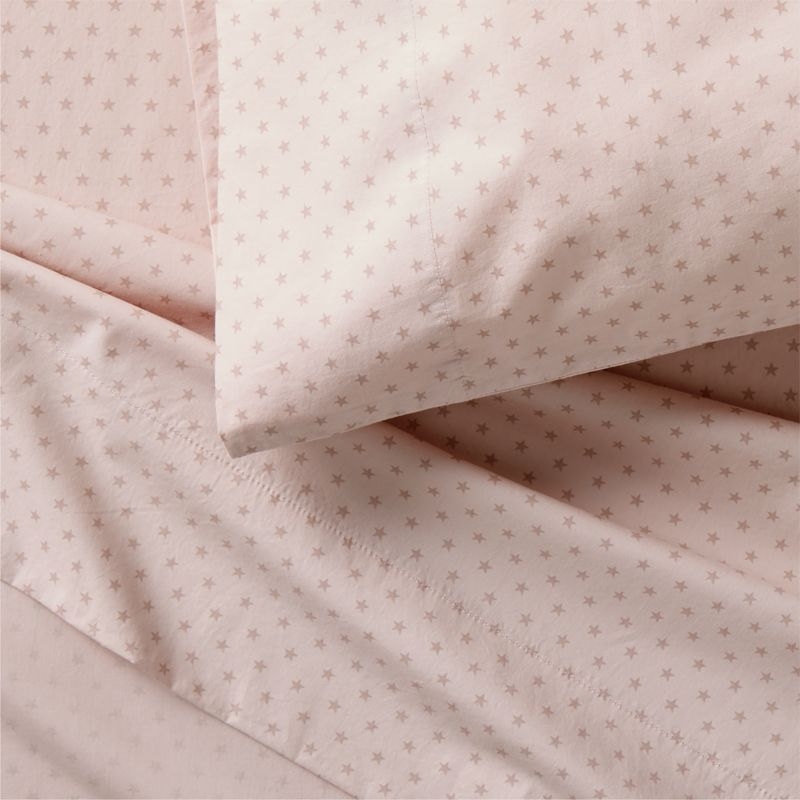 Cozy Cloud Modern Star Mauve Rose Washed Organic Cotton Kids Queen Sheet Set - Image 4