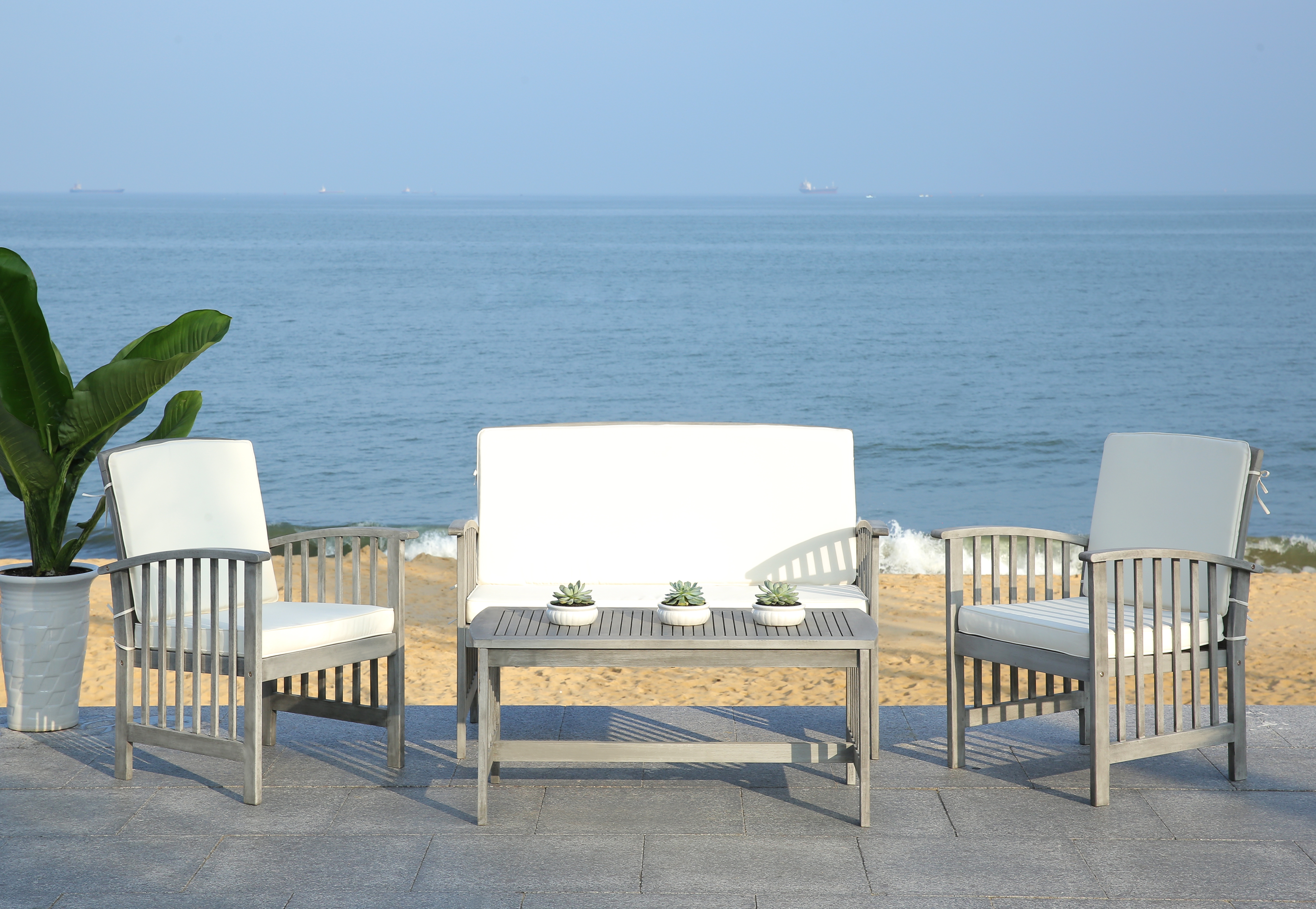 Rocklin 4 Piece Outdoor Set - Grey Wash/Beige - Safavieh - Image 3