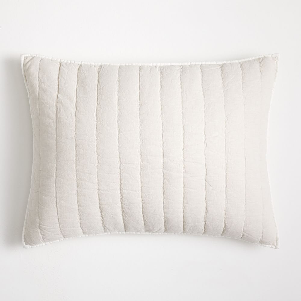 European Linen Cotton Pick Stich Standard Sham, White - Image 0