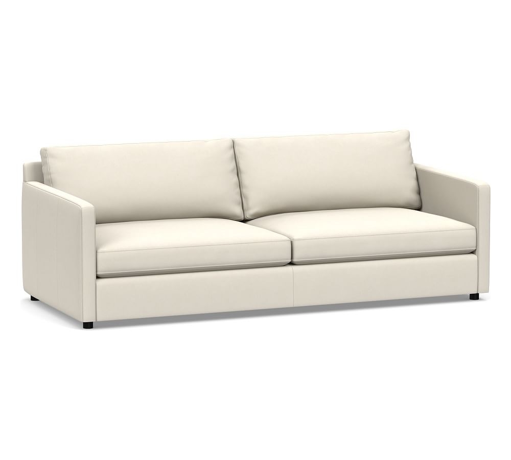 Pacifica Square Arm Leather Grand Sofa 89.5", Polyester Wrapped Cushions, Signature Chalk - Image 0