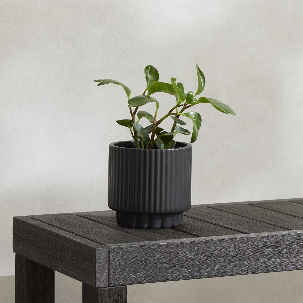 Fluted Ceramic Indoor/Outdoor Tabletop Planter, 5.7"D x 5.9"H, Black - Image 0