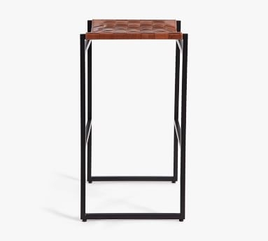 Hardy Woven Leather Backless Counter Stool, Bronze/Saddle Tan Leather - Image 5