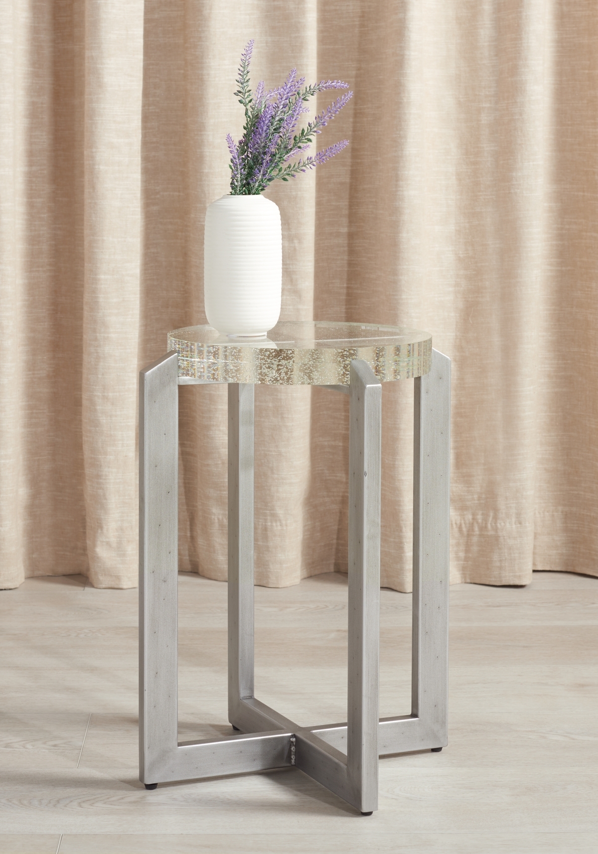 Pixie Round Bubble Glass Accent Table - Silver/Clear - Image 1