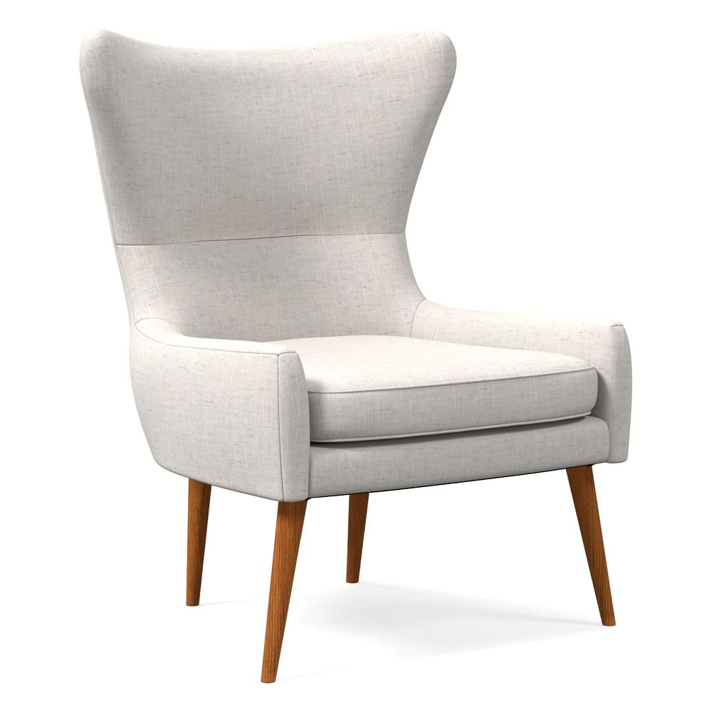 Erik Wing Chair, Poly, Performance Coastal Linen, White, Dark Oak - Image 0
